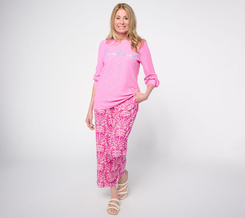 Belle Beach by Kim Gravel Petite Cabana Knit Palm Cropped Pant — View 11