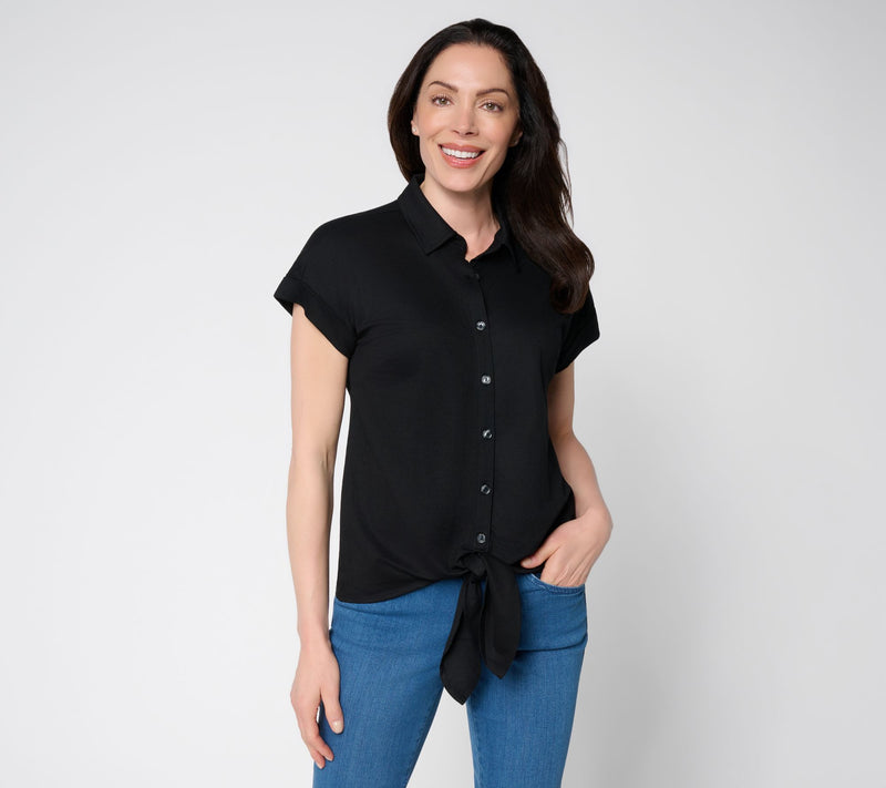 Belle Beach by Kim Gravel Cabana Knit Tie Front Camp Shirt — View 11