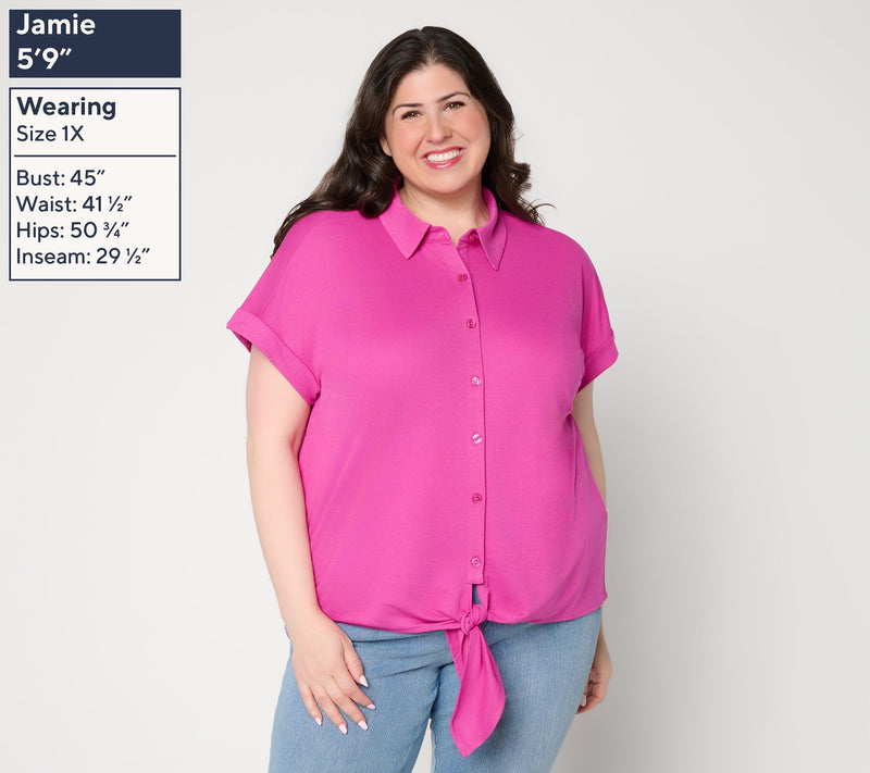 Belle Beach by Kim Gravel Cabana Knit Tie Front Camp Shirt — View 2