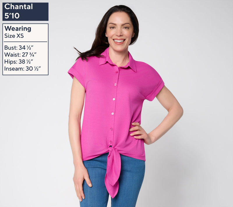 Belle Beach by Kim Gravel Cabana Knit Tie Front Camp Shirt — View 3