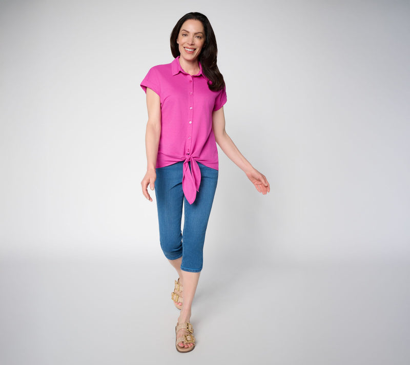 Belle Beach by Kim Gravel Cabana Knit Tie Front Camp Shirt — View 5