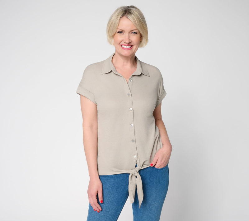 Belle Beach by Kim Gravel Cabana Knit Tie Front Camp Shirt — View 13