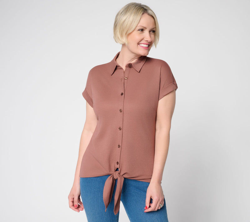 Belle Beach by Kim Gravel Cabana Knit Tie Front Camp Shirt — View 14
