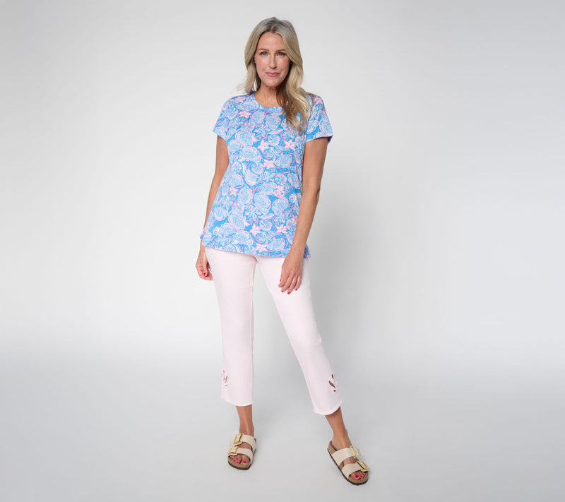 Belle by Kim Gravel Regular TripleLuxe Twill Seashell Cropped Jean — View 7