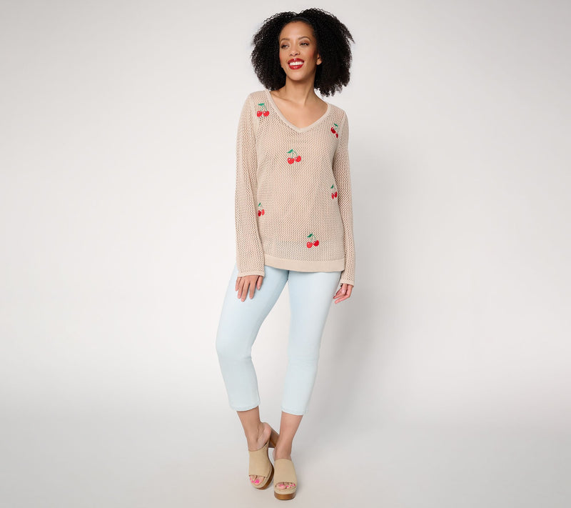 Liberty Belles by Kim Gravel American Pie Open Stitch V Neck Sweater — View 5