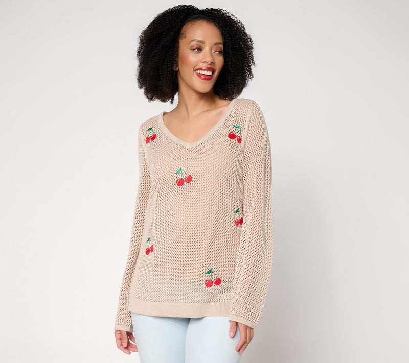 Liberty Belles by Kim Gravel American Pie Open Stitch V Neck Sweater — Main view
