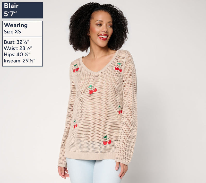 Liberty Belles by Kim Gravel American Pie Open Stitch V Neck Sweater — View 3