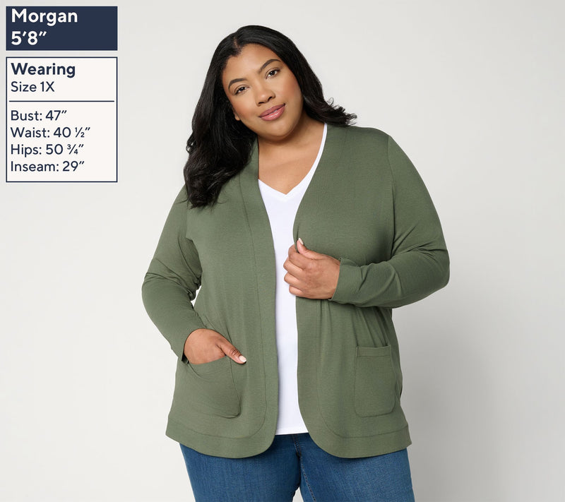 Denim & Co. Essentials So Soft Jersey Open Front Cardigan — View 2