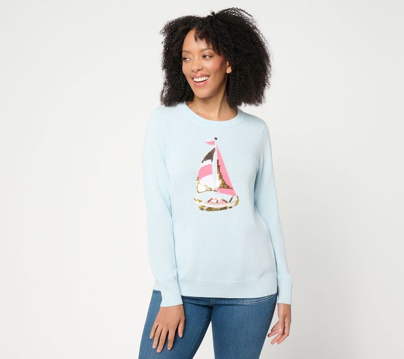 Belle Beach by Kim Gravel Boardwalk Prep Sequin Trim Sweater — View 14