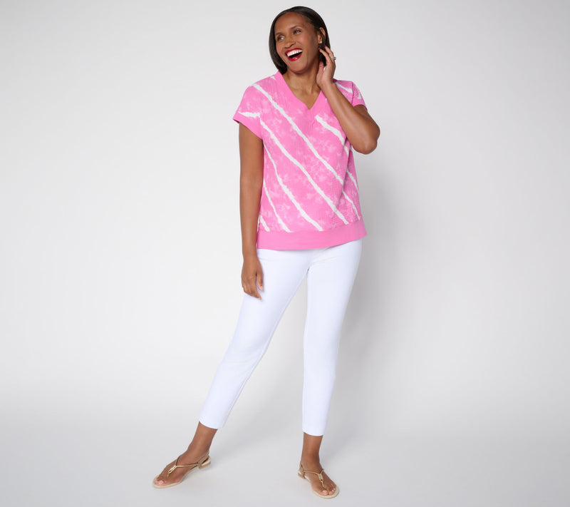 Belle Beach By Kim Gravel Gauze Front French Terry Back V Neck Top — View 9