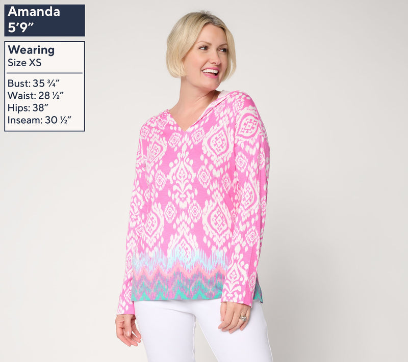 Belle Beach by Kim Gravel Slub Knit Ocean Ikat Border Print Hoodie — View 5