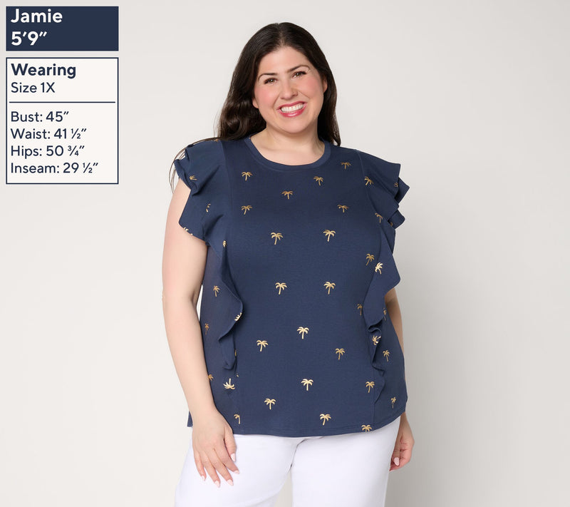 Belle Beach by Kim Gravel TripleLuxe Knit Foil Print Ruffle Top — View 5