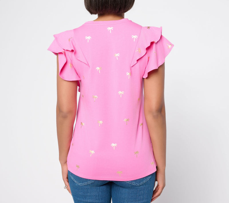 Belle Beach by Kim Gravel TripleLuxe Knit Foil Print Ruffle Top — View 7