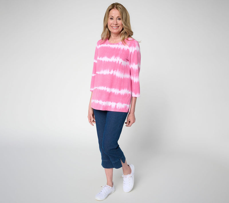 Denim & Co. Regular Soft Blend Tie Dye Stripe Printed Top — View 17