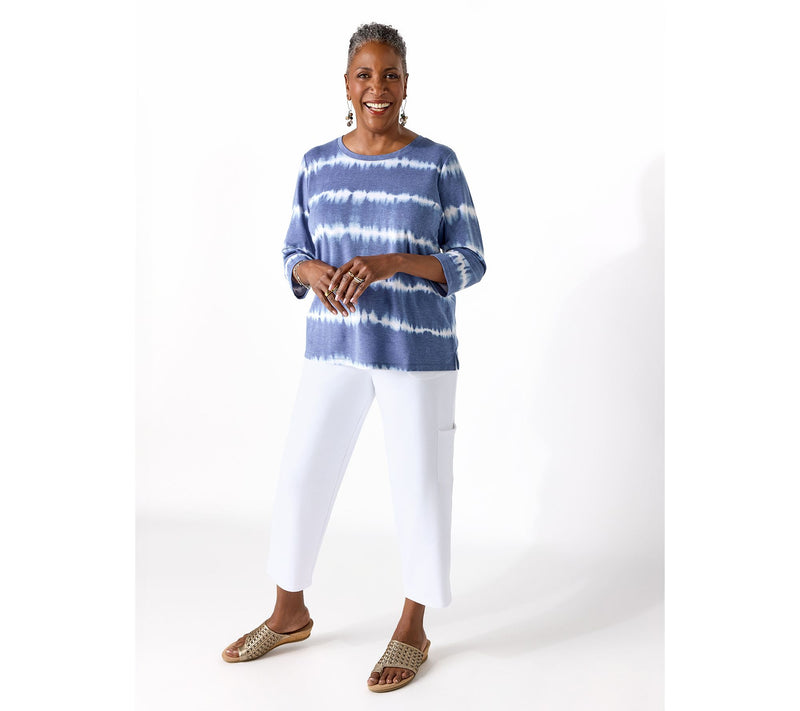 Denim & Co. Petite Soft Blend Tie Dye Stripe Printed Top — View 20