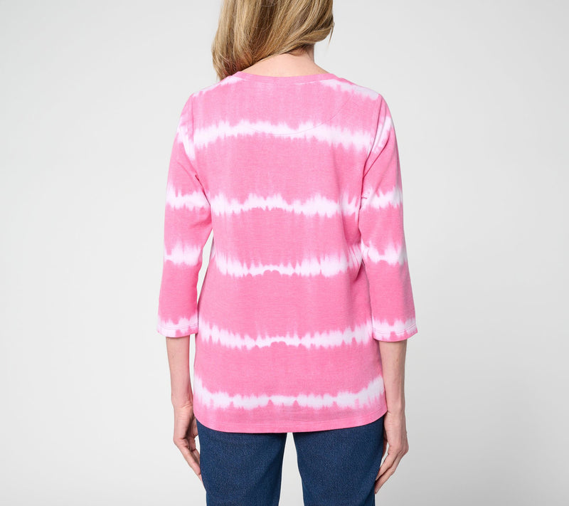 Denim & Co. Petite Soft Blend Tie Dye Stripe Printed Top — View 16