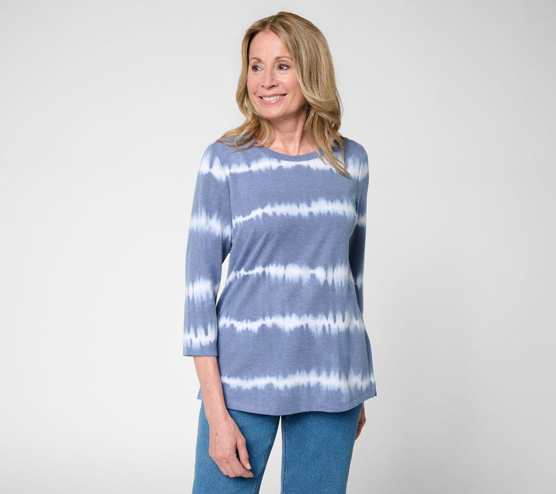 Denim & Co. Petite Soft Blend Tie Dye Stripe Printed Top — View 7