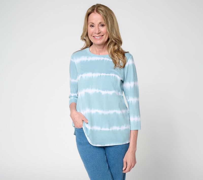 Denim & Co. Petite Soft Blend Tie Dye Stripe Printed Top — View 11