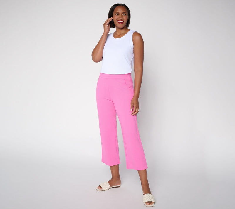 Belle Beach by Kim Gravel Petite Gauze Inset French Terry Crop Pant — View 4