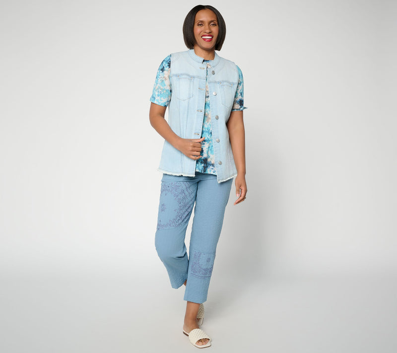 LOGO by Lori Goldstein Denim Vest with Cinched Back Details — View 5