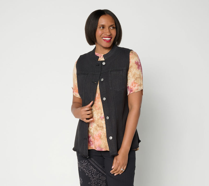 LOGO by Lori Goldstein Denim Vest with Cinched Back Details — View 10