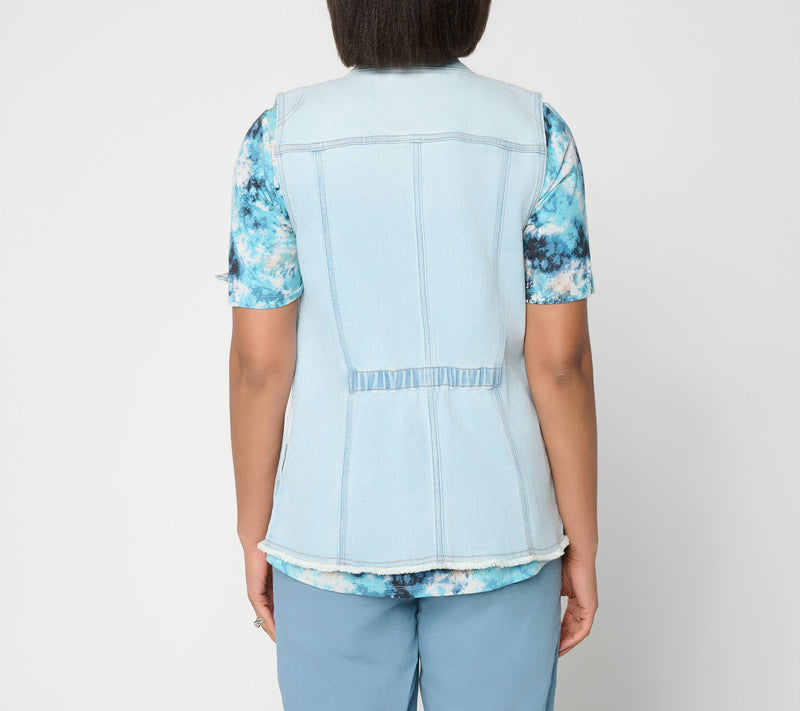 LOGO by Lori Goldstein Denim Vest with Cinched Back Details — View 4