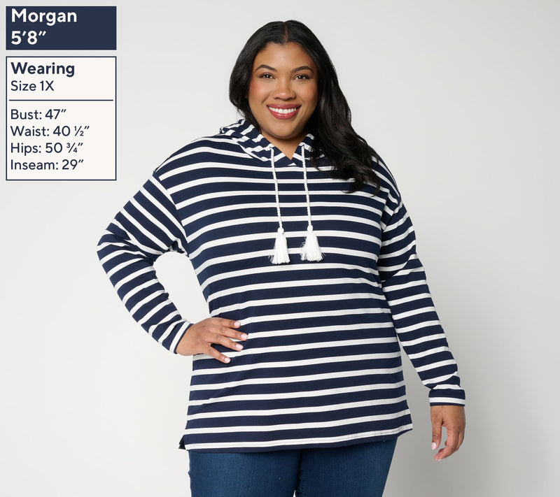 Liberty Belles by Kim Gravel French Terry Coastal Stripe Hoodie — View 2