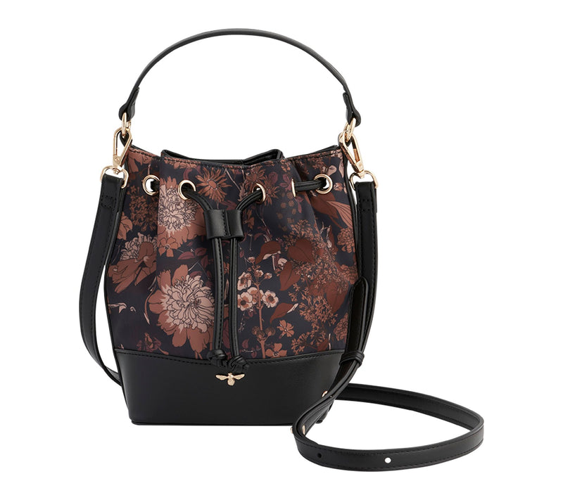 Fable England Deco Bloom Tan Bucket Bag with Shoulder Strap — Main view