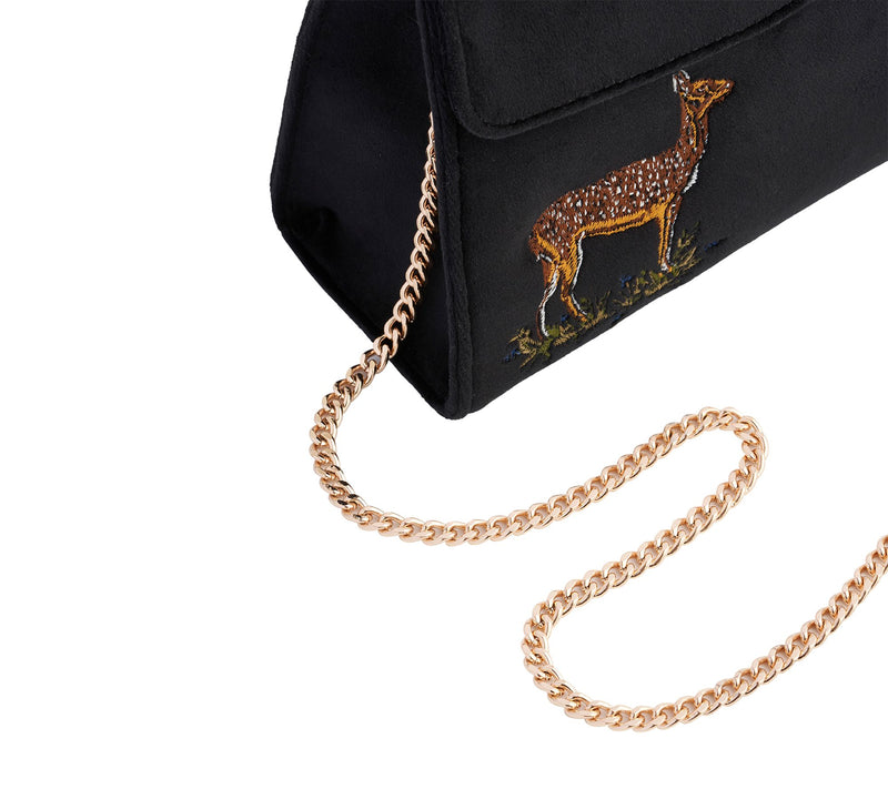 Fable England Embroidered Velvet Mini Black Tote Deer Moon — View 5