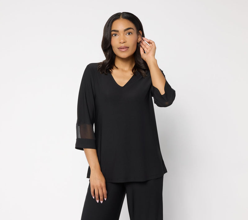 Brandis Dress Out Loud Discovery Knit Bestie Sheer Trim V-Neck Top — View 10