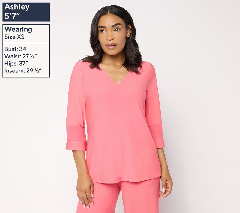 Brandis Dress Out Loud Discovery Knit Bestie Sheer Trim V-Neck Top — View 3