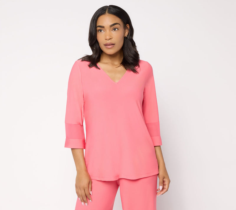 Brandis Dress Out Loud Discovery Knit Bestie Sheer Trim V-Neck Top — View 11
