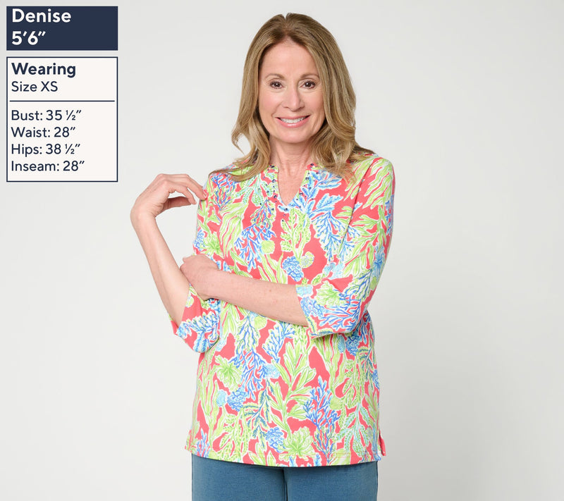 Quacker Factory Under The Sea Printed 3/4 Sleeve Top — View 3