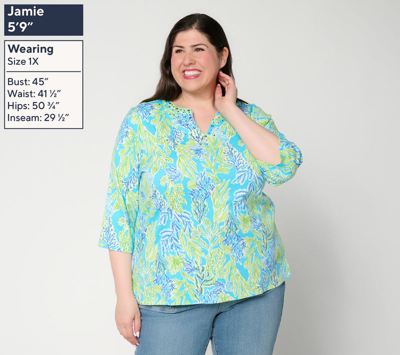 Quacker Factory Under The Sea Printed 3/4 Sleeve Top — View 2