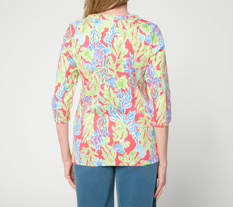 Quacker Factory Under The Sea Printed 3/4 Sleeve Top — View 4