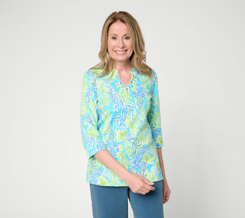 Quacker Factory Under The Sea Printed 3/4 Sleeve Top — View 11