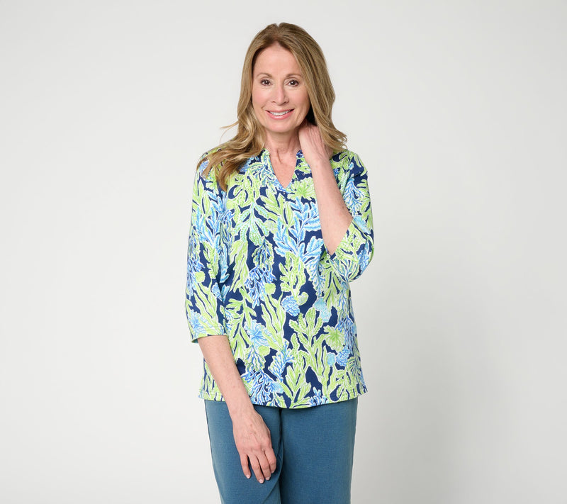Quacker Factory Under The Sea Printed 3/4 Sleeve Top — View 12