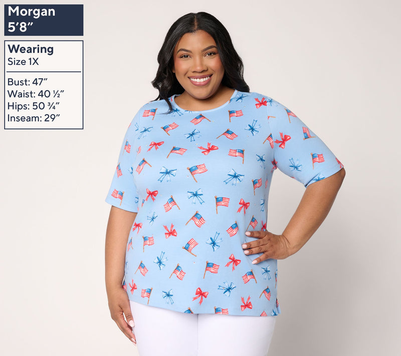 Quacker Factory God Bless America Printed Elbow Sleeve Top — View 2