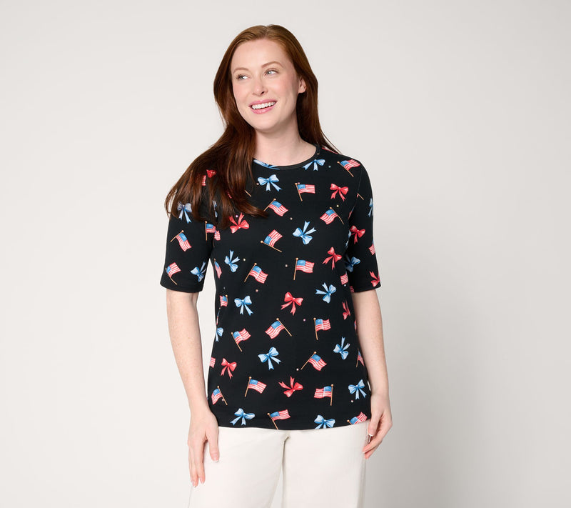 Quacker Factory God Bless America Printed Elbow Sleeve Top — View 10