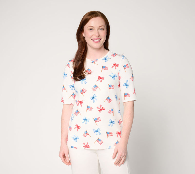 Quacker Factory God Bless America Printed Elbow Sleeve Top — View 11