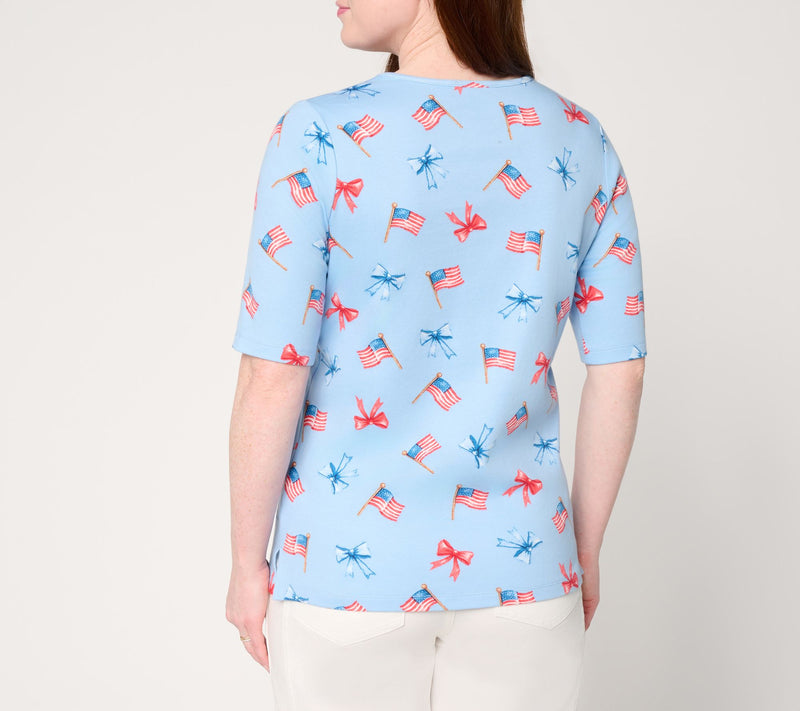 Quacker Factory God Bless America Printed Elbow Sleeve Top — View 4