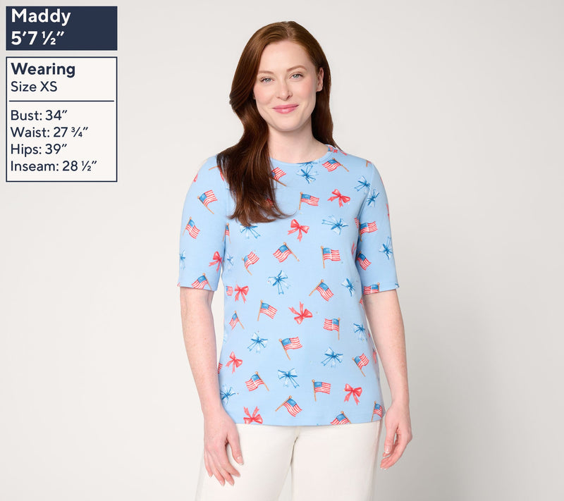 Quacker Factory God Bless America Printed Elbow Sleeve Top — View 3