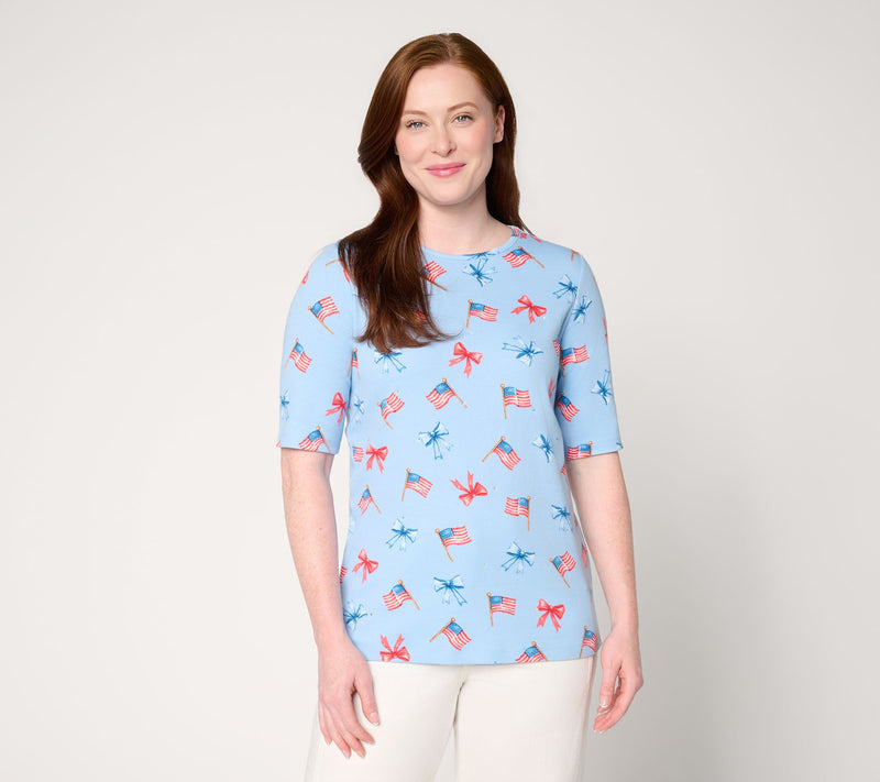 Quacker Factory God Bless America Printed Elbow Sleeve Top — View 12