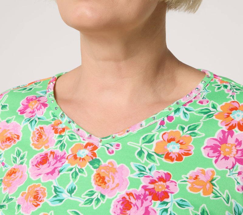 Quacker Factory Bless Your Heart Printed Floral Top — View 4