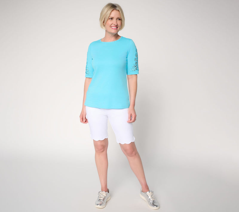 Quacker Factory Lace and Sparkle Elbow Sleeve Top — View 5