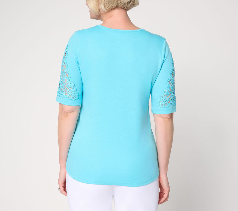 Quacker Factory Lace and Sparkle Elbow Sleeve Top — View 4