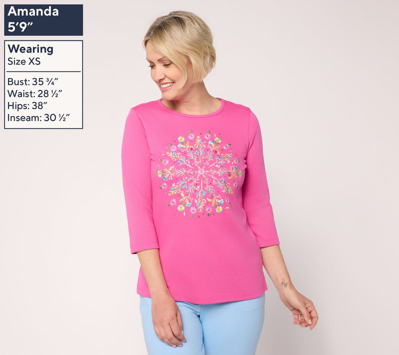 Quacker Factory Floral Mandala Embroidered 3/4 Sleeve Top — View 3