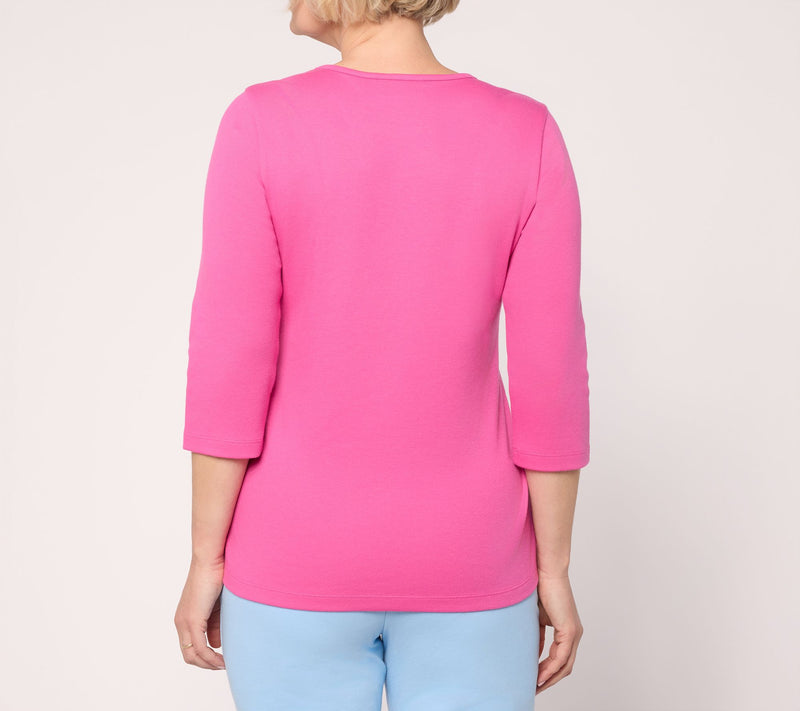 Quacker Factory Floral Mandala Embroidered 3/4 Sleeve Top — View 4