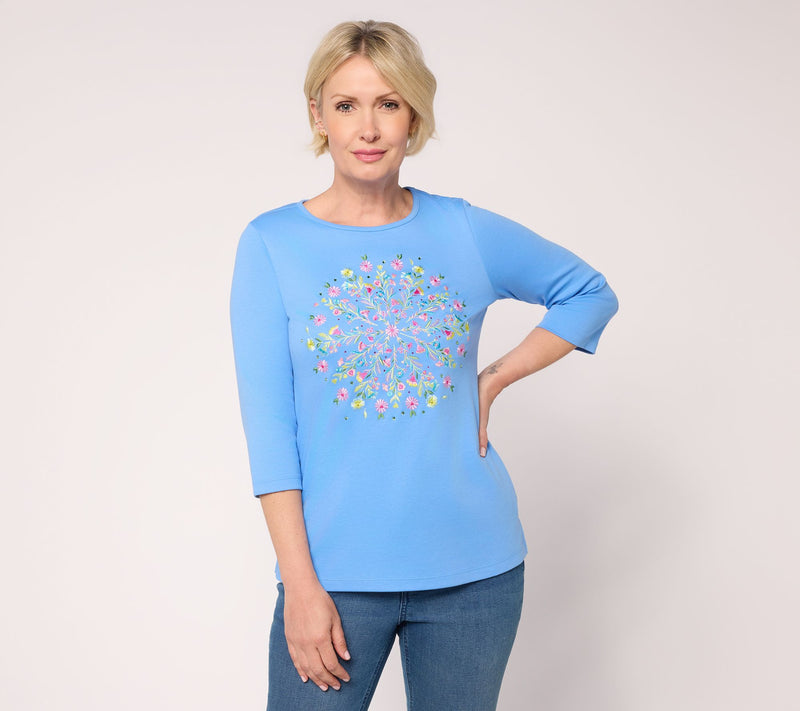 Quacker Factory Floral Mandala Embroidered 3/4 Sleeve Top — View 12