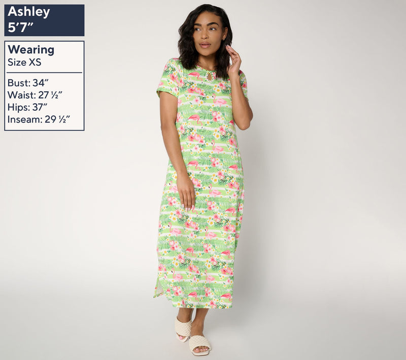 Quacker Factory Pink Flamingos Rhinestone Keyhole Printed Maxi Dress — View 3